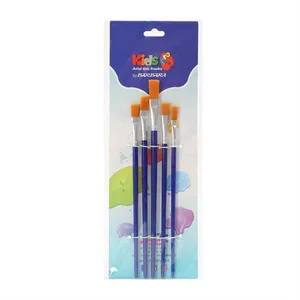 סט 5 מכחולים שטוחים ידית כחולה