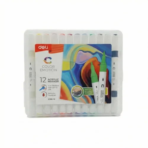 סט 12 טושים אקריליים דו-צדדי Deli